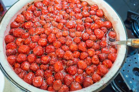Image of red tasty strawberries. Side view. Closeupの写真素材