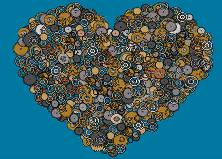 Steampunk heart with a lot of gears on blue backgroundのイラスト素材