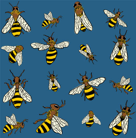 Bees on a blue backgroundのイラスト素材