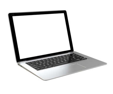 A silver ultra slim laptop computerの写真素材