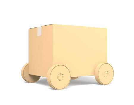 Closed cardboard box car isolated on white backgroundの写真素材