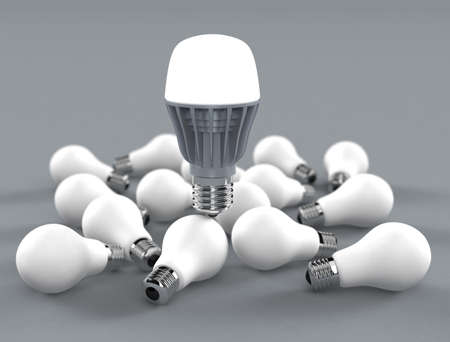 LED light hovering on serveral incandescent lamps 