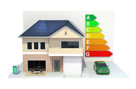 Smart house with solar panel system,energy efficient chart,clipping path の写真素材