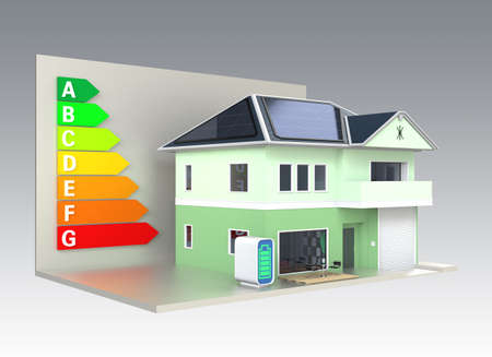 Smart house with solar panel system,energy efficient chart,clipping path の写真素材