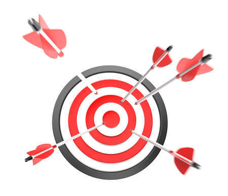 Arrows point to bull s-eye of target,clipping path available の写真素材