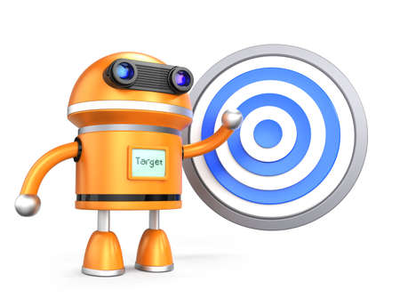 Robot guy demostrating marketing plan with target symbol の写真素材