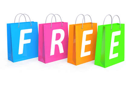 Colorful shopping bags with free word for free shipping conceptの写真素材