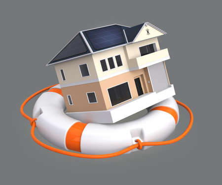 House in lifebuoy for home insurance conceptの写真素材