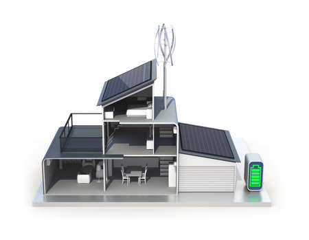 House s energy support by solar and wind powerの写真素材