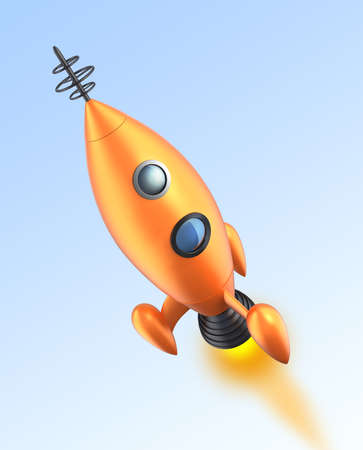 Retro toy rocket taking off to space の写真素材