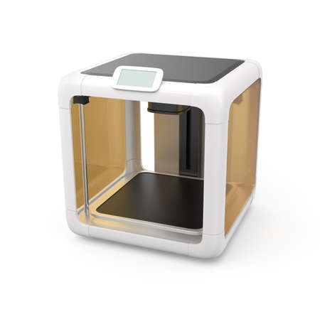 Compact personal 3D printer on white backgroundの写真素材