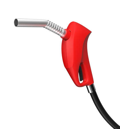 Close up of red gas nozzle on white backgroundの写真素材