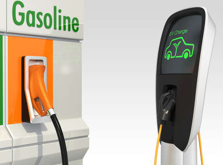Gas station and electric vehicle quick charger stationの写真素材