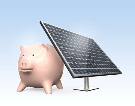Piggy bank and solar panelの写真素材