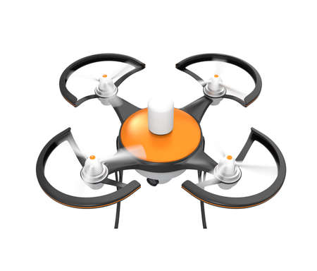 Air drone with camera isolated on white backgroundの写真素材