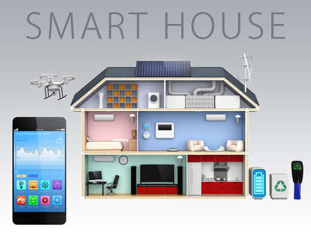 Smartphone app and energy efficient house for smart house concept Smartphone app and energy efficient house for smart house concept