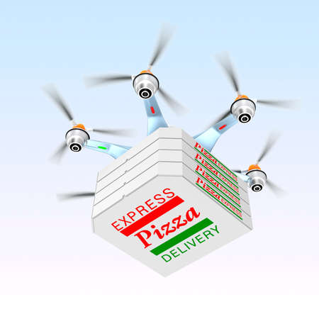 Drone carrying pizza for fast food delivery concept