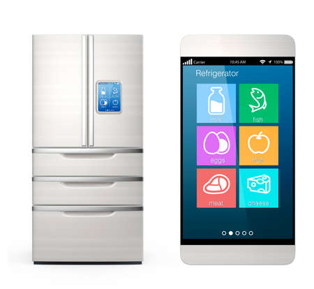 Smart refrigerator monitoring by smart phone conceptの写真素材