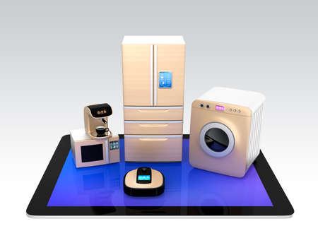 Concept of smart kitchen appliances control by tablet PCの写真素材