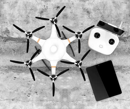 Top view of hexacopter remote controller and tablet PC.の写真素材