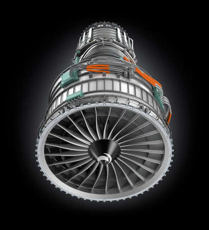 Front view of jet fan engine isolated on black background. Clipping path available.