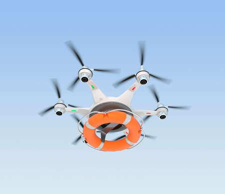 Drone carrying lifebuoy for lifesaving concept.の写真素材