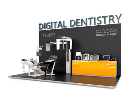 Digital dentistry concept. Input patient facial data by dental CT, then send to chair side comment....
