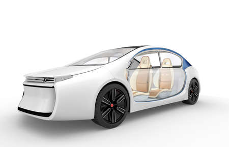 Exterior of autonomous electric car isolated on white background. Clipping path available.の写真素材