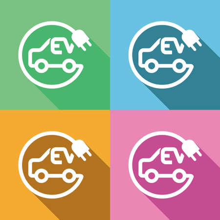 Electric car and plug symbol for EV charging spot conceptのイラスト素材