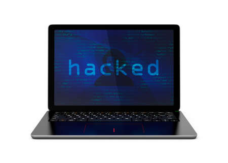 Laptop computer screen showing under hacker's attack. Computer security concept. 3D rendering image