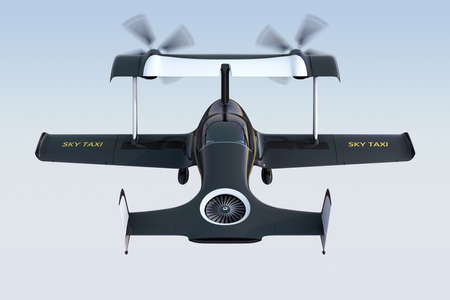 Rear view of autonomous flying drone taxi concept. 3D rendering image.の写真素材