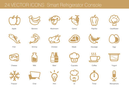 Icon set of food, drink and smart refrigeratorのイラスト素材