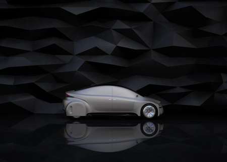 Side view of silver autonomous car on abstract background. 3D rendering image.の写真素材