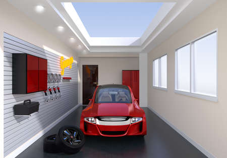 Front view of stylish garage interior. 3D rendering image.の写真素材