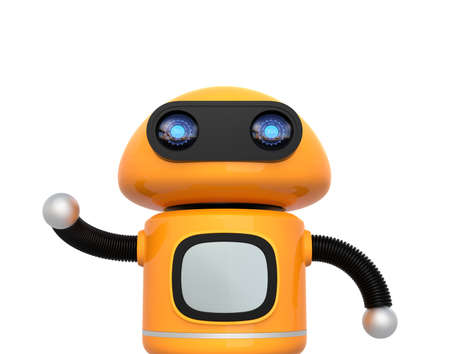 Cute orange robot isolated on white background. 3D rendering image.の写真素材