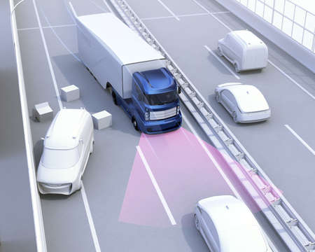 Automatic braking system avoid car crash from car accident. Concept for driver assistance systems. 3D rendering image.の写真素材