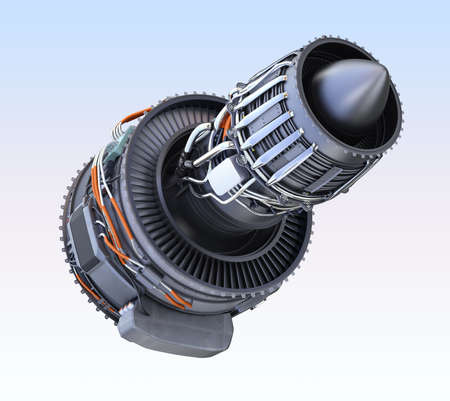 Turbofan  jet engine isolated on light blue  background. 3D rendering image.の写真素材
