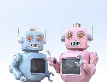 Low poly style robots are enjoyed chatting with each other. 3D rendering image.の写真素材