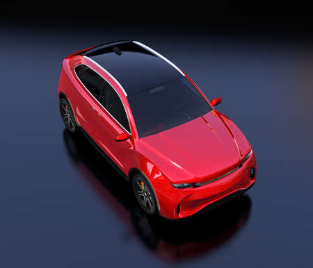 Metallic red Electric SUV concept car on the ground. 3D rendering image. Original design.の写真素材