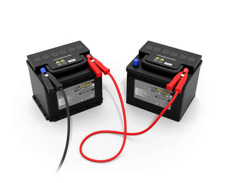 Car batteries with jump booster isolated on white background. 3D rendering image.の写真素材