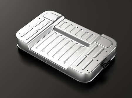 Generic electric vehicle battery pack on gray background. 3D rendering image.の写真素材