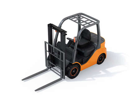 Electric forklift isolated on white background. 3D rendering image.の写真素材