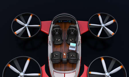 Cutaway Passenger Drone interior on black background. Rear view on black background. 3D rendering image.の写真素材