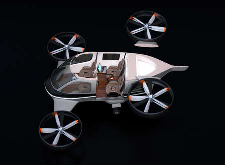 Cutaway Passenger Drone interior on black background. Side view on black background. 3D rendering image.の写真素材
