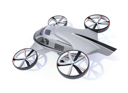 Rear view of Passenger Drone isolated on white background. 3D rendering image.の写真素材