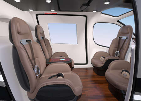 Side view of Passenger Drone Interior. Front passenger seats turned backward. 3D rendering image.の写真素材