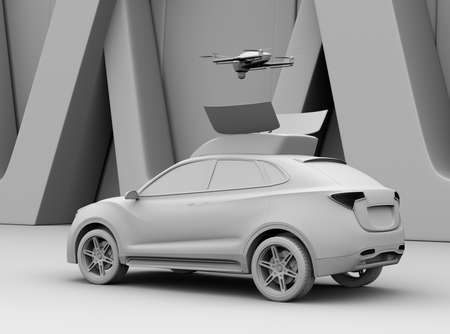 Clay rendering of electric SUV released drone for leisure entertainment. 3D rendering image.の写真素材