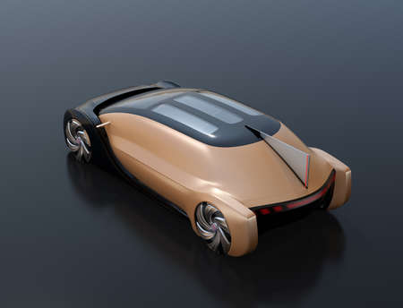 Rear view of self driving electric car on black background. 3D rendering image.の写真素材