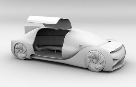 Clay rendering of self driving electric car exterior. Right door opened. 3D rendering image.の写真素材