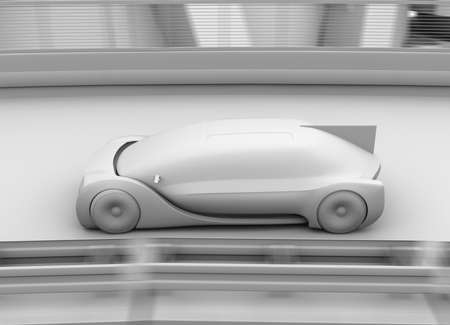 Clay rendering of autonomous electric car driving on highway. 3D rendering image.の写真素材